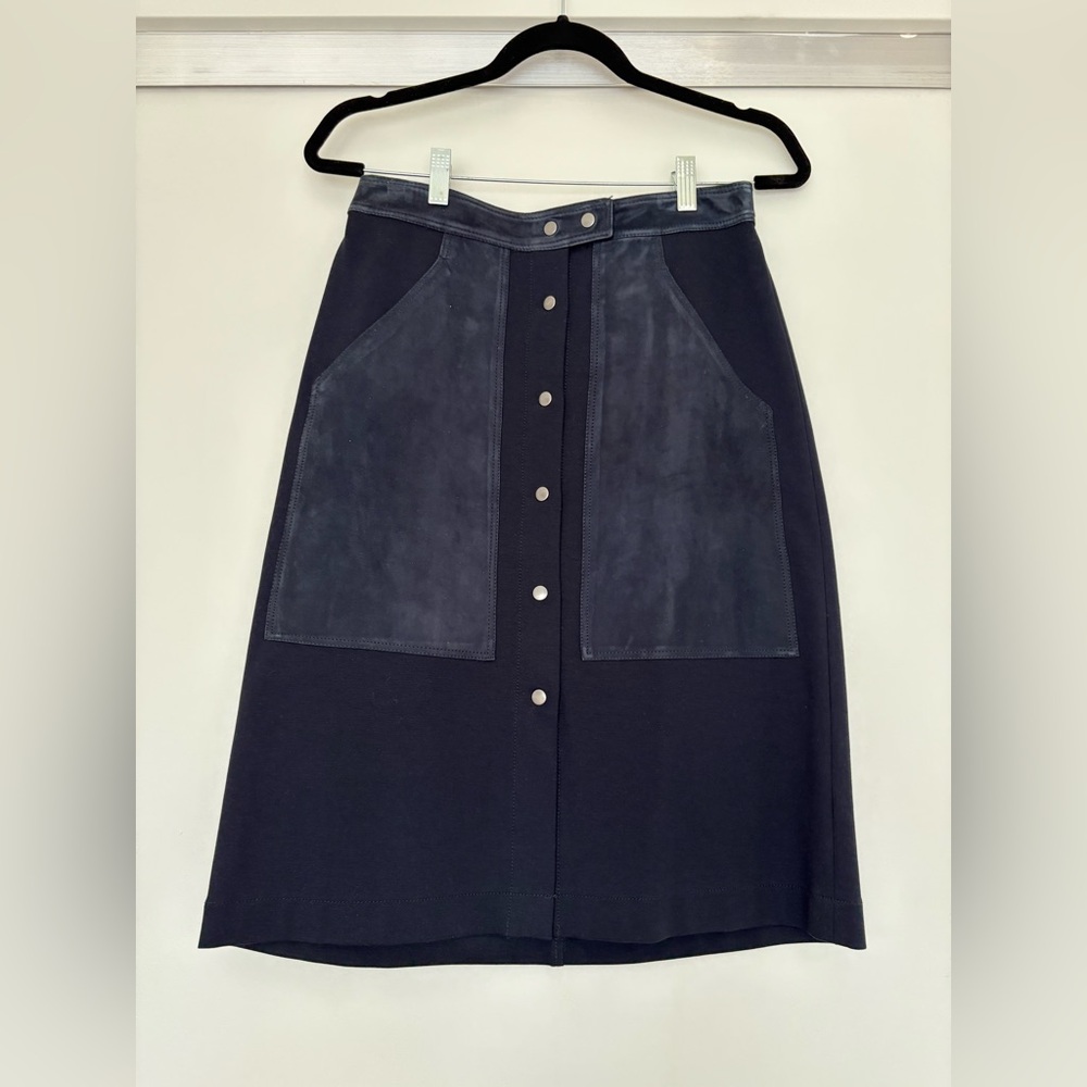 Theory Navy Blue Midi Skirt